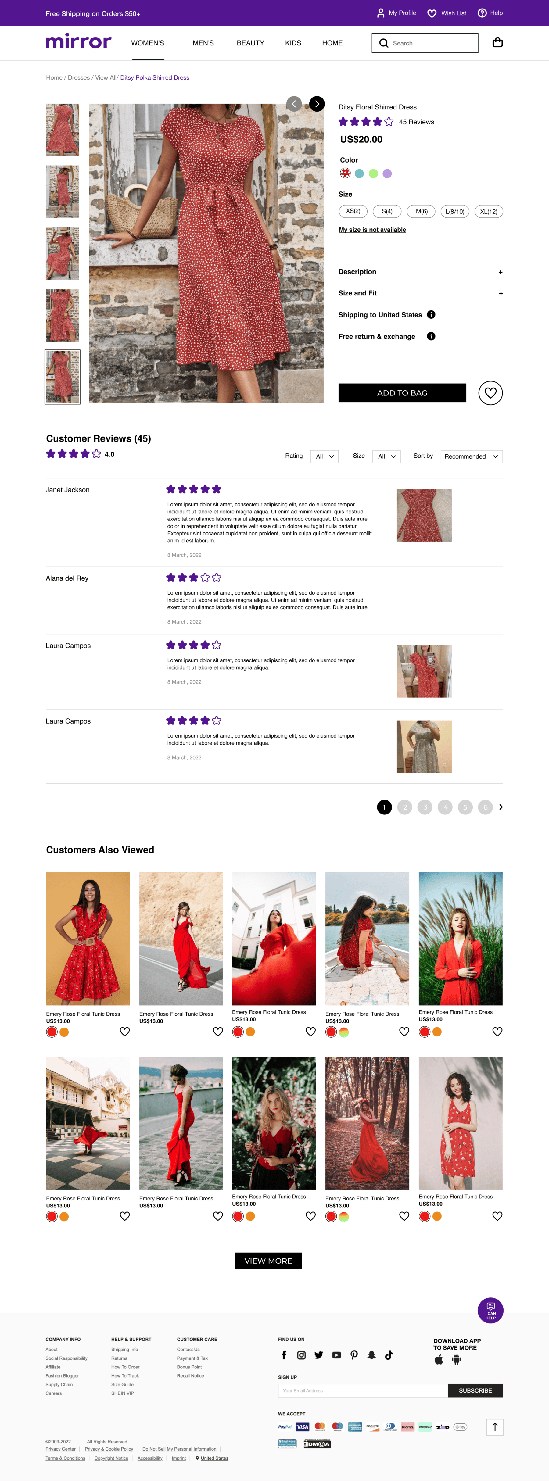 Mirror desktop product page